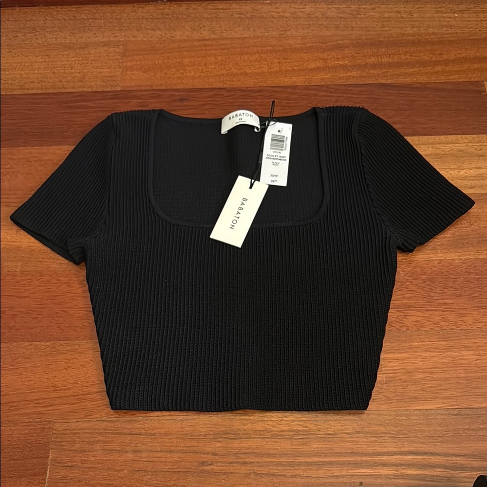 Babaton Sculpt Knit Square Neck Crop Top XS